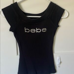 bebe Women's Black Embellished Logo Tee